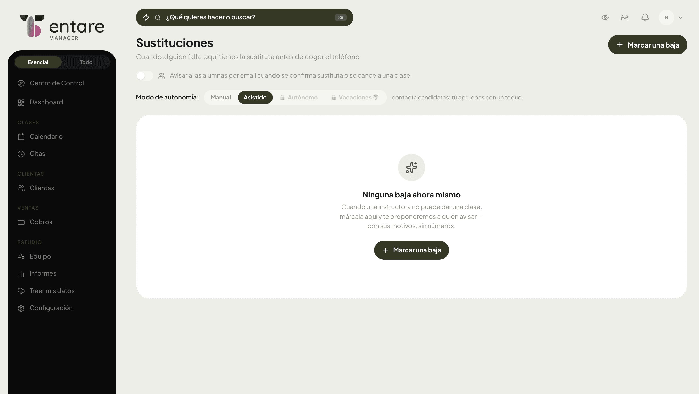 Pantalla de sustituciones de Tentare